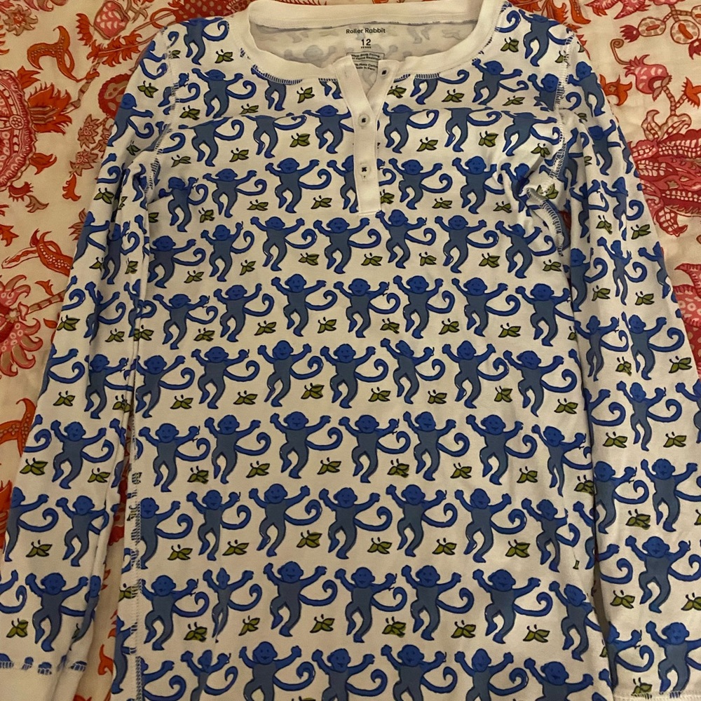 Girls Roller Rabbit Pajamas Blue Monkey Size 12